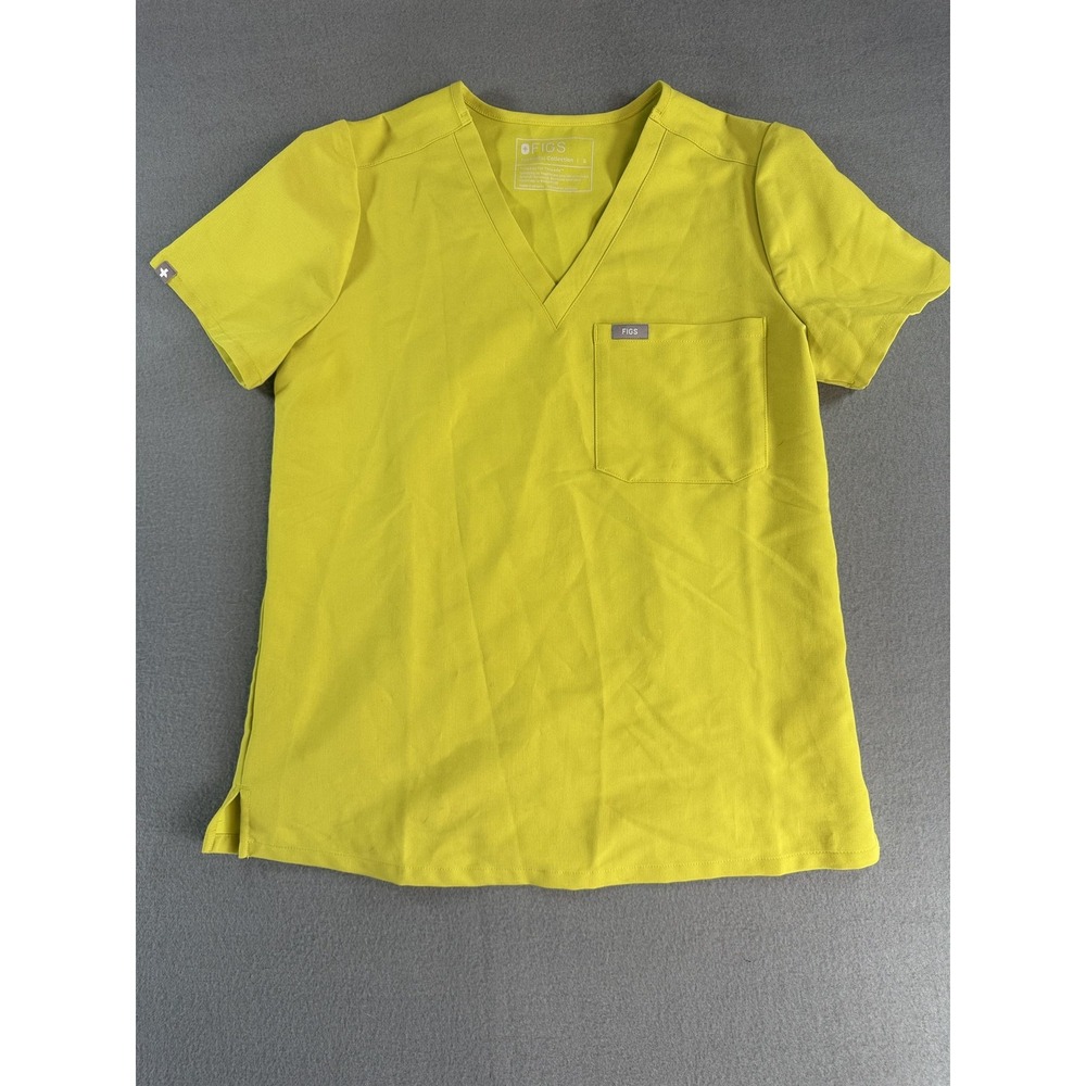 FIGS Scrub Top Womens Small Yellow Catarina V Neck Pocket Medical Uniform